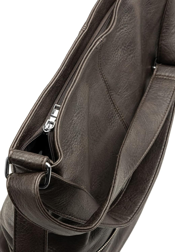 Caspar TS732 grosse Damen XL Umhängetasche Dunkelbraun, Dunkelbraun