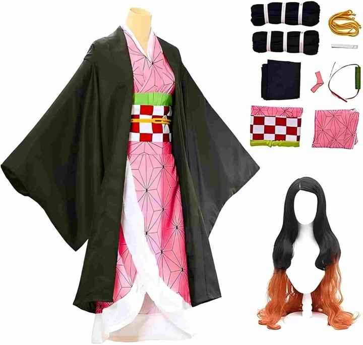 JYakeji 10 Stück Nezuko Cosplay Kostüm Kimono für Kinder Erwachsene Japanisches Anime Kostüm Hallowe