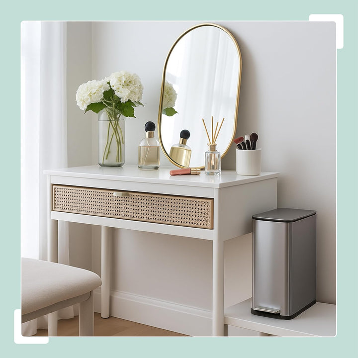 Relaxdays Kosmetikeimer, 10 Liter, Absenkautomatik, entnehmbarer Inneneimer, Bad Mülleimer mit Decke