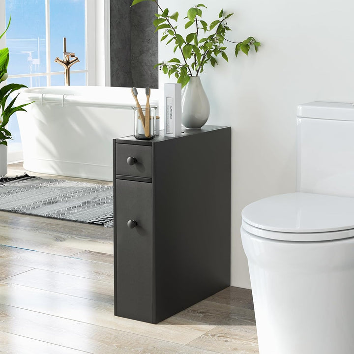 COSTWAY Nischenregal mit Schubladen, schmaler Nischenschrank aus Holz, Badschrank, Badregal, Seitens