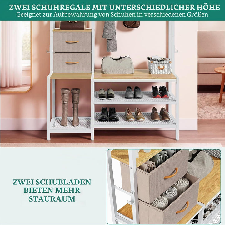 YITAHOME Kleiderständer mit Schuhablage, freistehendes Garderobenmöbel mit 2 Einlegeböden, industrie