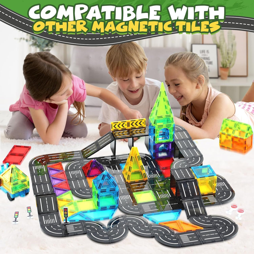 W WISE BLOCK Magnetische Bausteine, Strasse Magnetische Bauklötze, STEM Konstruktionsspielzeug für 3