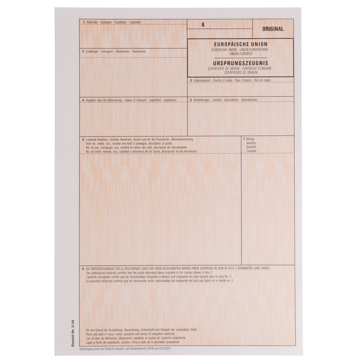 mashpaper Elektronisches Ursprungszeugnis IHK Formular 100 Stück für Laser- und Inkjetdrucker 11731
