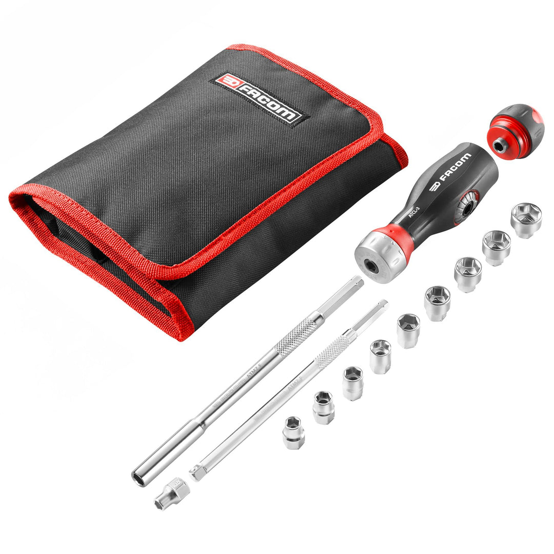 FACOM Protwist 3-in-1-Schraubendreher, Multilame, Doppelratsche, mit Steckschlüssel-Zusammensetzung,