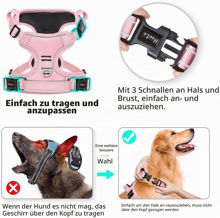 HEELE Hundegeschirr ohne Zug, Brustgeschirr für kleine Hund, einstellbares reflektierendes Hunde Ges