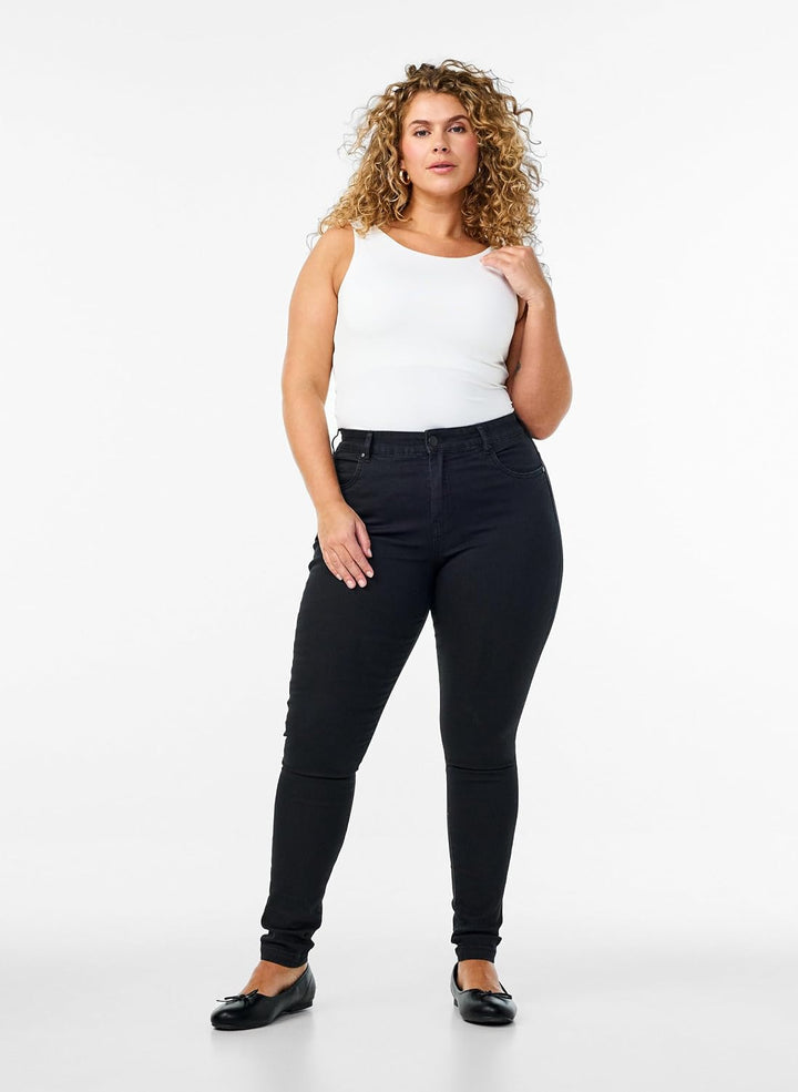 Zizzi Grosse Grössen Damen Super Slim Amy Jeans mit hoher Taille Gr 42-56 50/82 cm Schwarz, 50/82 cm