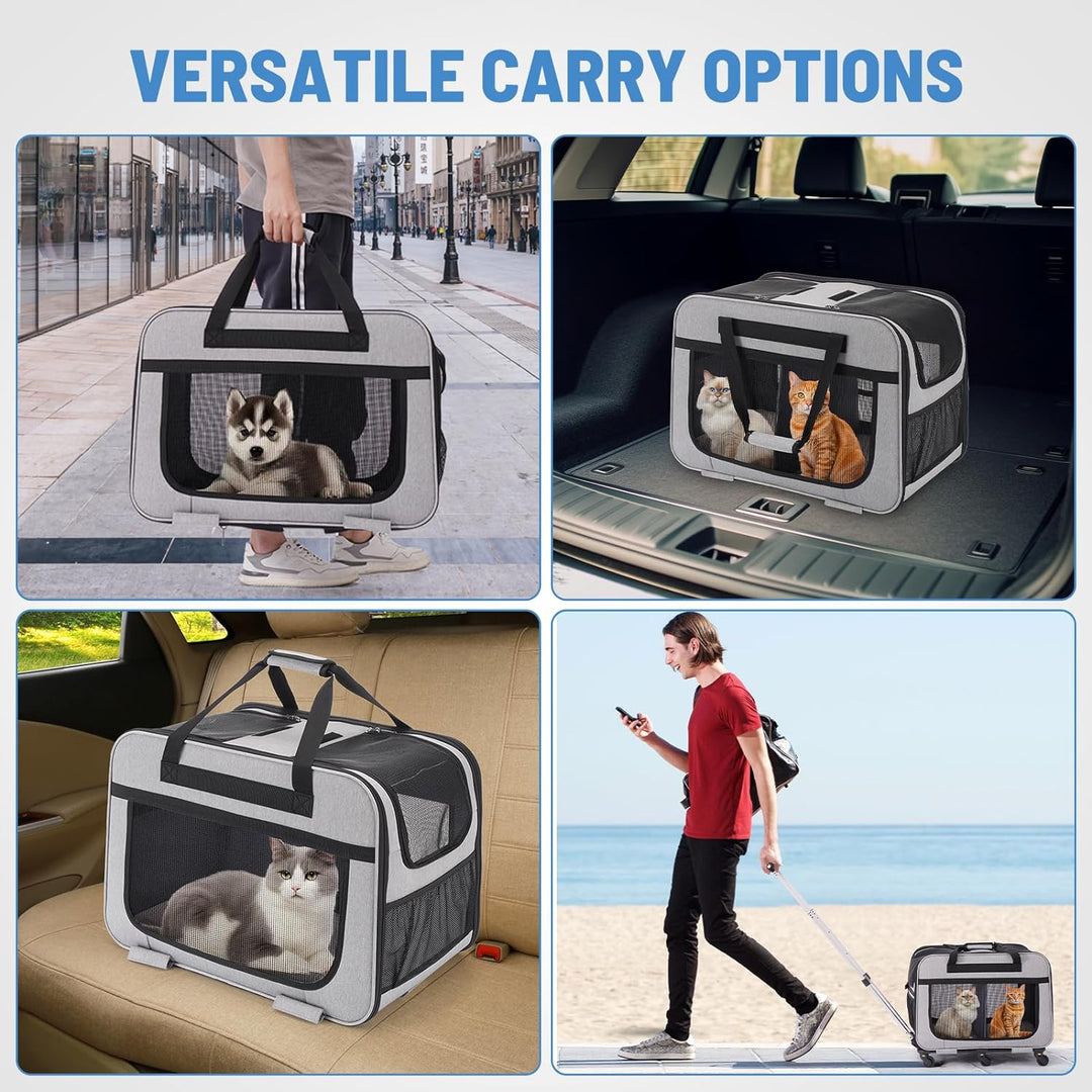 FASNATI Extra grosse Haustiertrage mit zwei Fächern und abnehmbaren Rädern für Katze/Hund, zusammenk