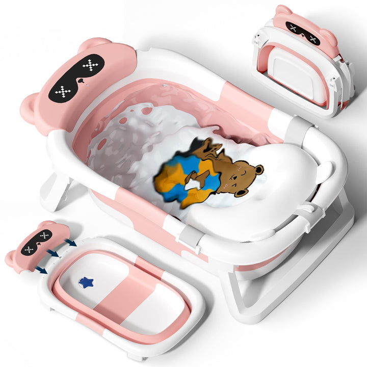 COOSEYA Baby Badewanne für 0-18 Monate, Faltbare Babybadewanne mit Weichem Polster und Temperaturemp