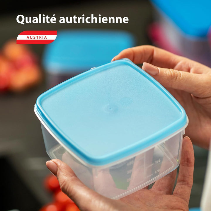MiraHome Kigima Mini-Tiefkühldose Rechteckig 3,5x3,5x3,3 cm 0,03L (36 STK) & Halterung (3 STK) Blau