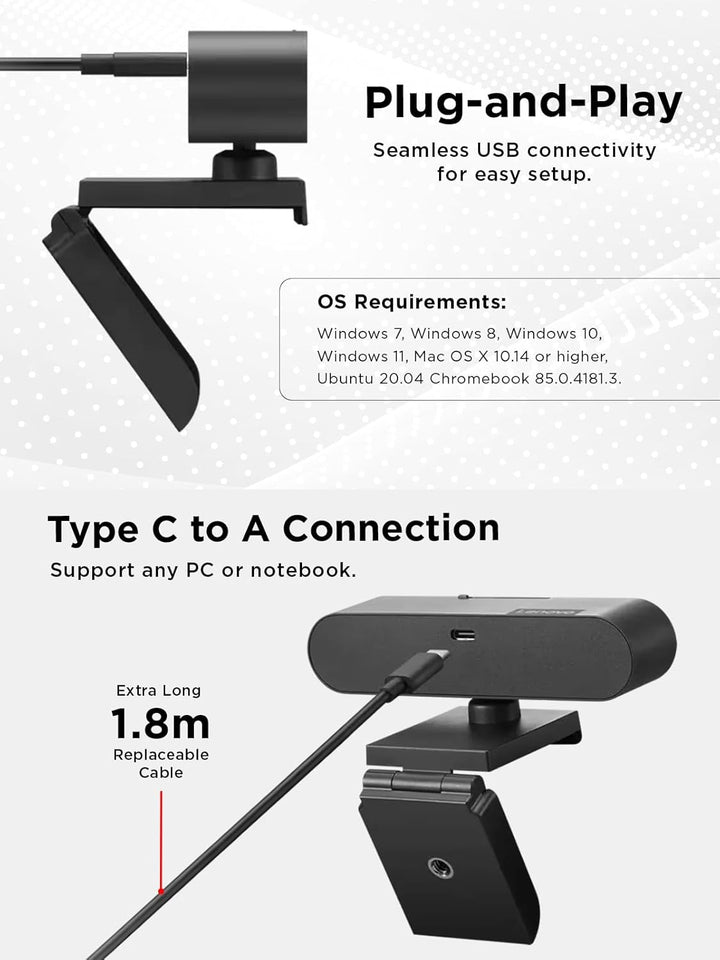 Unbekannt Lenovo Performance FHD Webcam - Webcam - schwenken/neigen Schwarz Einheitsgrösse, Schwarz