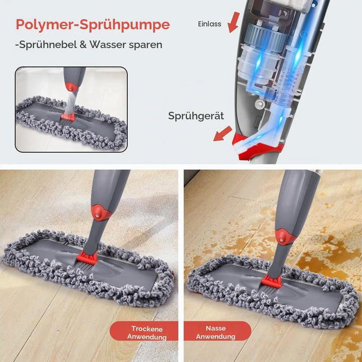Wischer mit Sprühfunktion, Domi-patrol Bodenwischer Sprühfunktion mit 3 Waschbaren Mikrofaserbezug,
