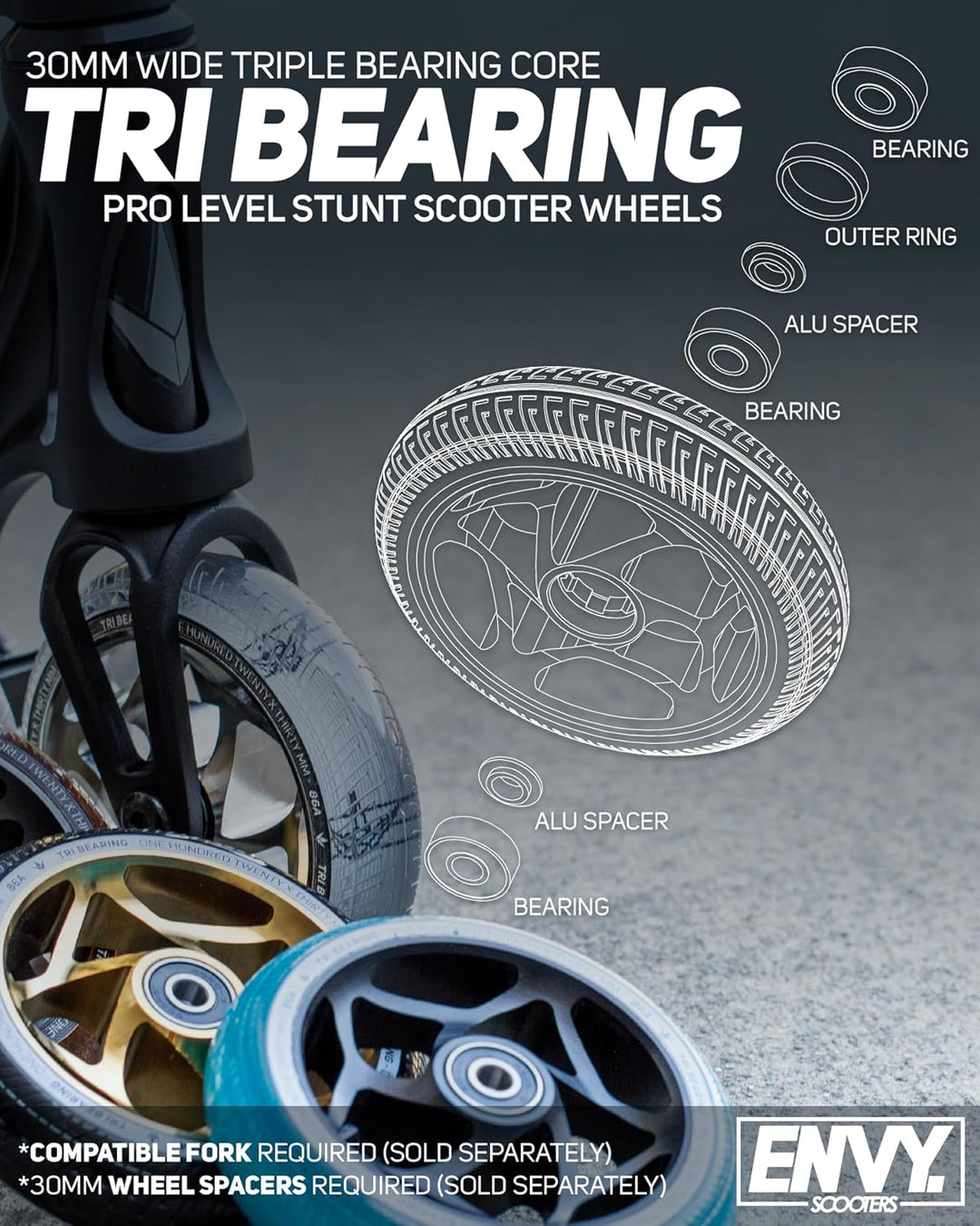 Blunt TRI Stunt-Scooter Wheel 120 x 30mm schwarz/PU türkis, schwarz/PU türkis