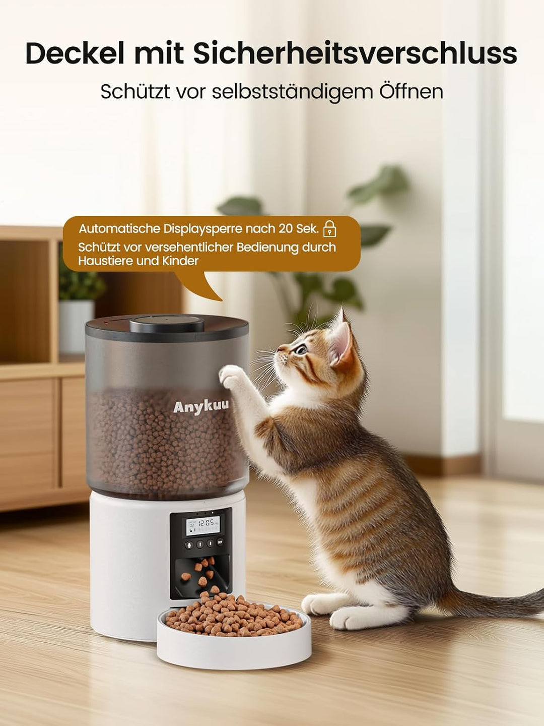 Anykuu Futterautomat Katze &amp; Hund 4L Pet Feeder Cat mit Timer &amp; Portionskontrolle 1-6 Mahlzeiten pro