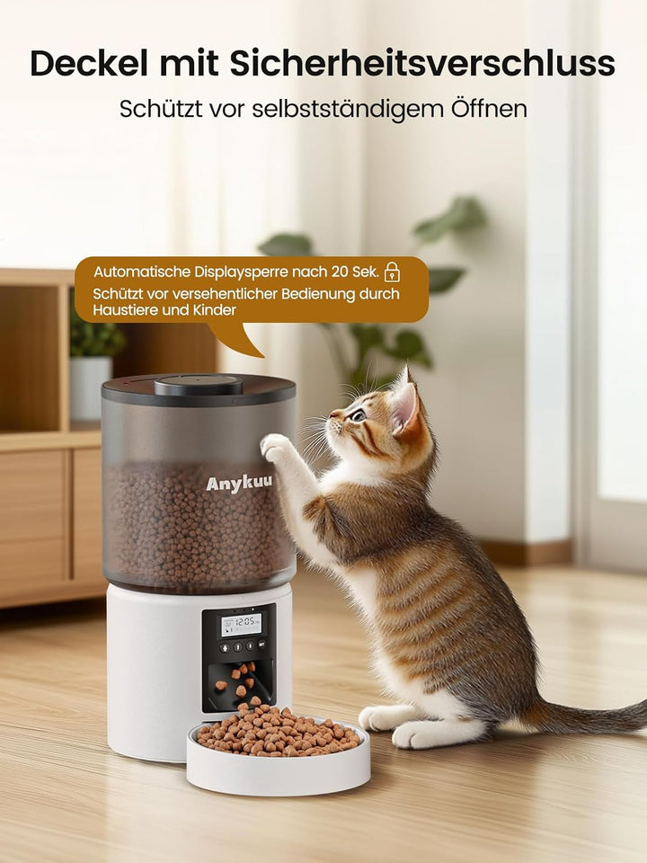 Anykuu Futterautomat Katze &amp; Hund 4L Pet Feeder Cat mit Timer &amp; Portionskontrolle 1-6 Mahlzeiten pro