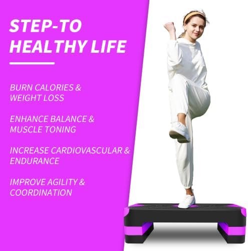 Fitness Aerobic Step mit 3 Höhenstufen, Anti-Rutsch-Oberfläche, 68,5 x 27,94 cm, bis 250 kg belastba