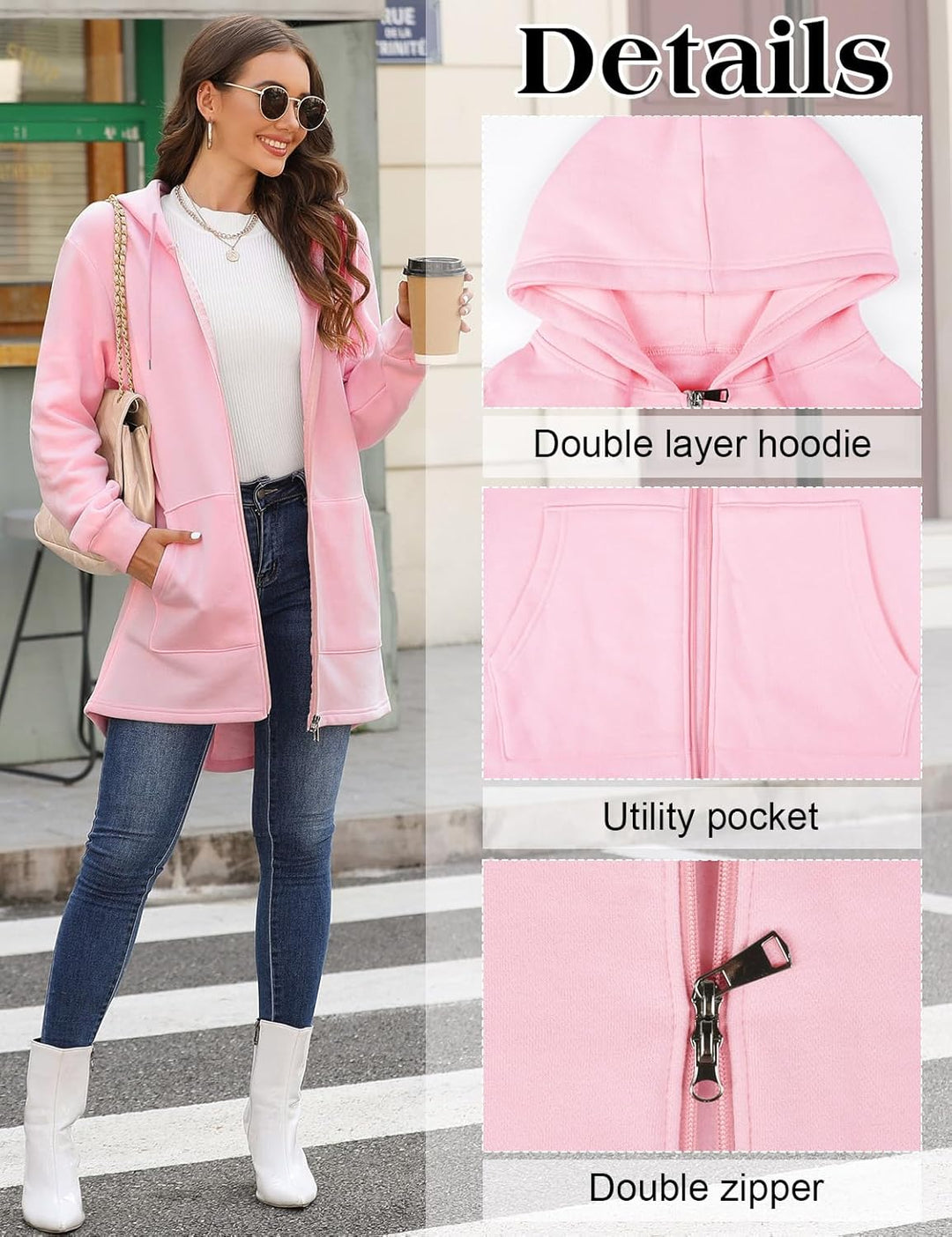 Tuopuda Damen Hoodie Jacke Oversize Reissverschluss Winterjacke Langarm Mantel Winter Warm Cardigan