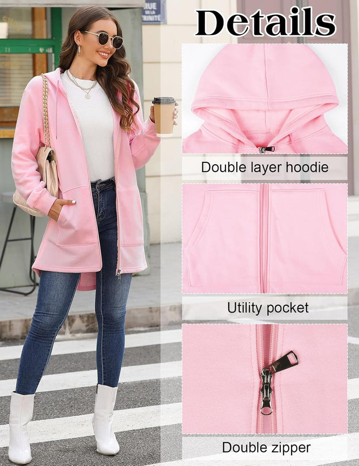 Tuopuda Damen Hoodie Jacke Oversize Reissverschluss Winterjacke Langarm Mantel Winter Warm Cardigan