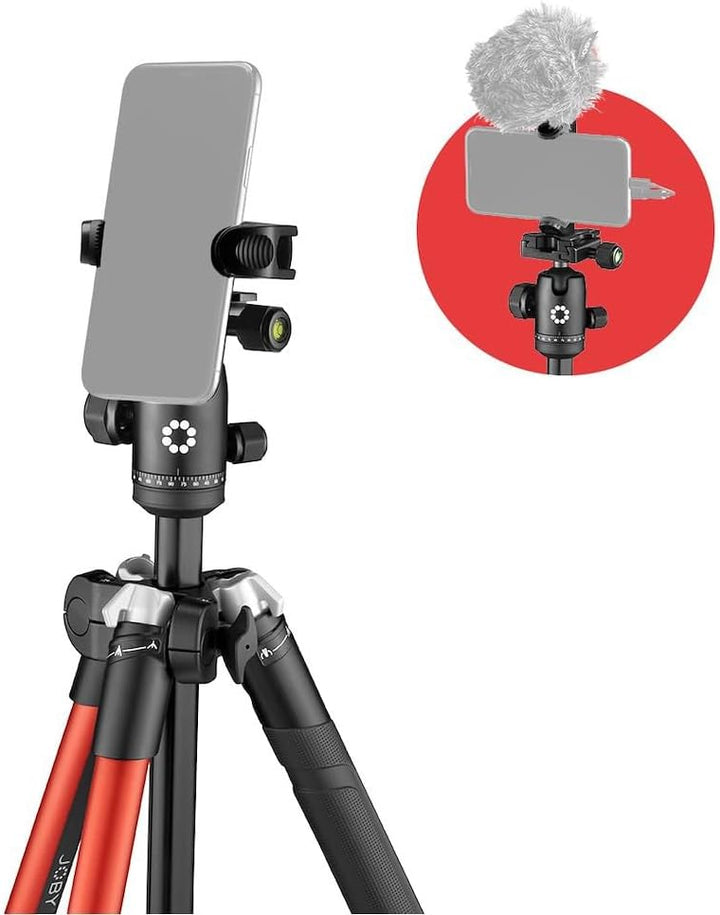 JOBY RangePod, rotes Alu-Reisestativ für Kamera/Smartphone mit Kugelkopf, Smartphone-Klemme und Tasc