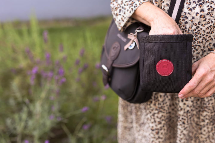 WILD HAZEL Leckerlibeutel für Hunde, Textilbeutel mit Magentverschluss und Gürtelclip (Dark Choco),