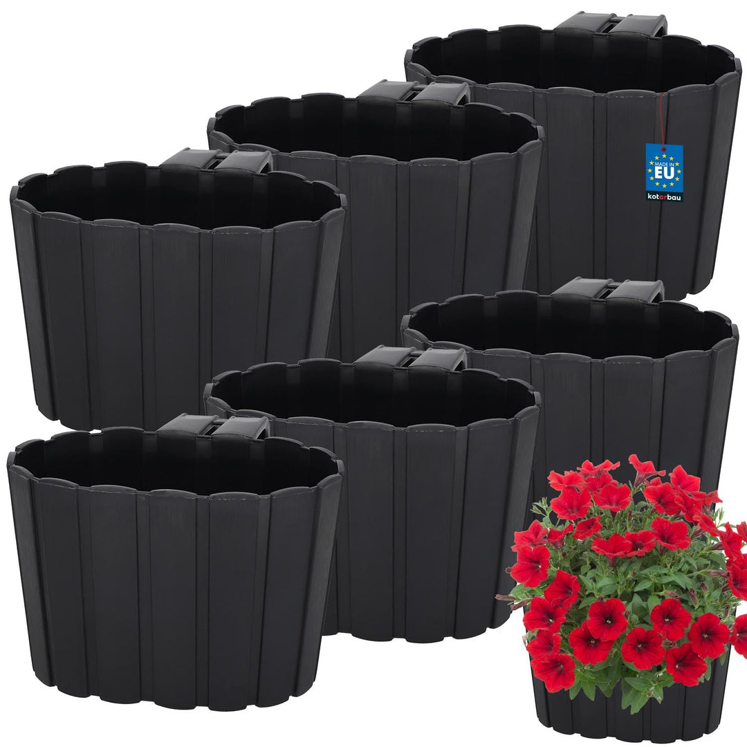 KOTARBAU® 6er Set Blumentopf Hängend - Pflanzkübel - 20 x 14 cm H: 13 cm Anthrazit - Übertopf Kunsts