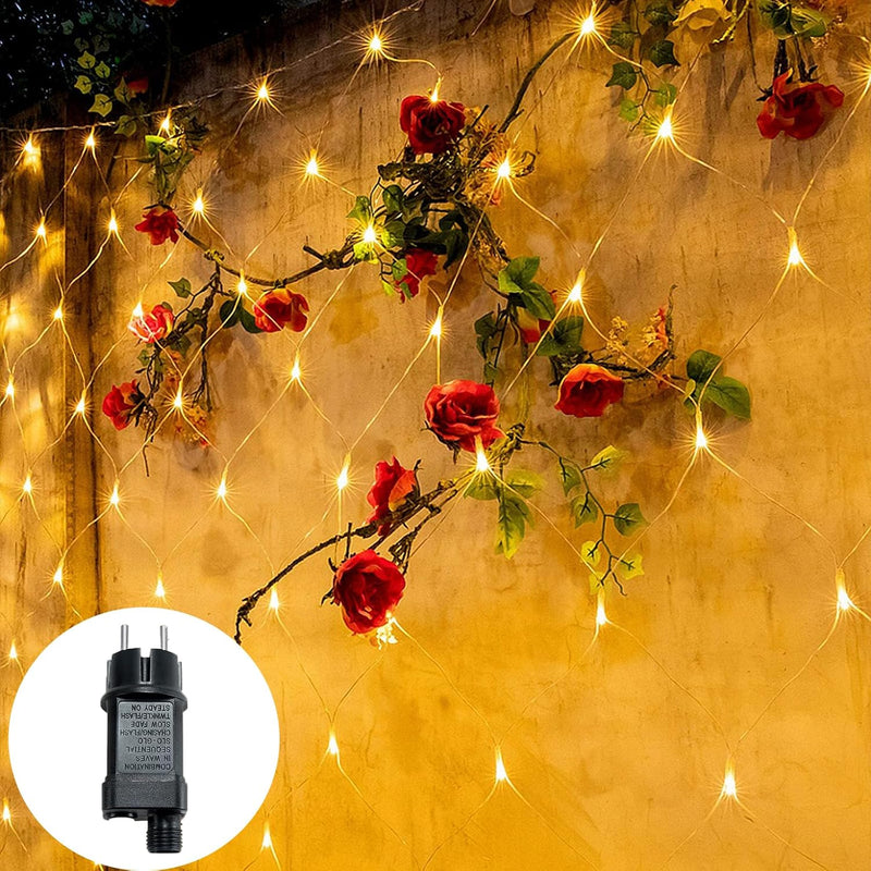 LARS360 LED Lichternetz 3x2m 250LEDs Aussen und Innen Lichterkettenvorhang mit 8 Leuchtmodi Warmweis