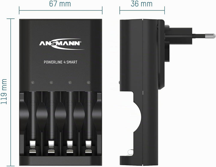 ANSMANN Akkuladegerät mit Repair Modus inkl. 4x 800 mAh NiMH AAA Akkus – Automatik Ladegerät für 4x