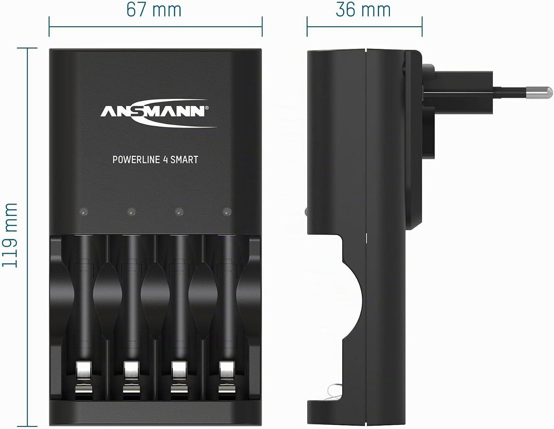 ANSMANN Batterieladegerät inkl. 4X AA Akkus 2100mAh - Automatik Batterie Ladegerät mit Repair-Modus