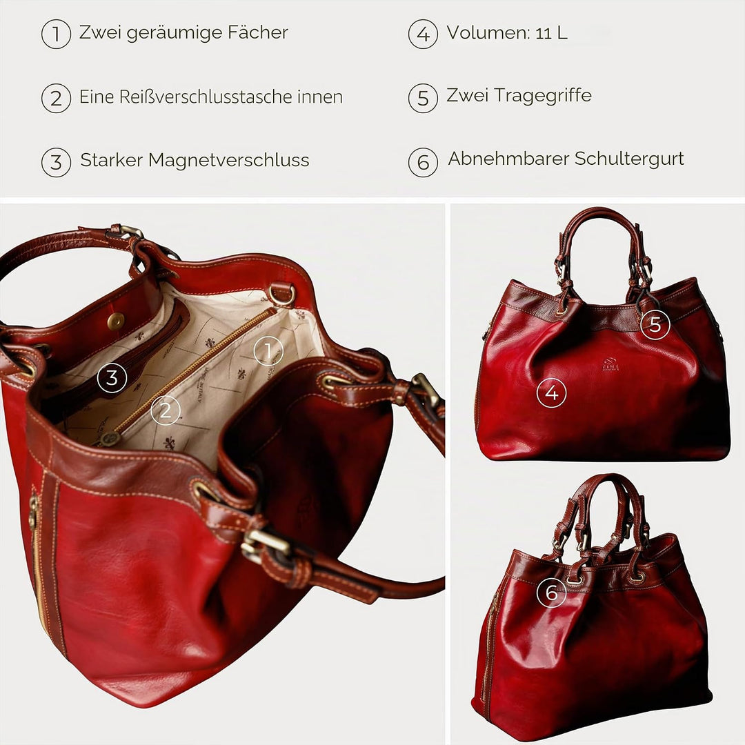 Time Resistance Schultertasche Damen - Handtasche aus Leder - Made in Italy - Tragetasche - Business