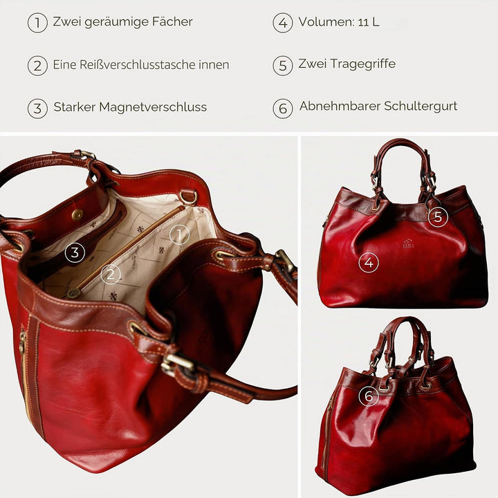 Time Resistance Schultertasche Damen - Handtasche aus Leder - Made in Italy - Tragetasche - Business