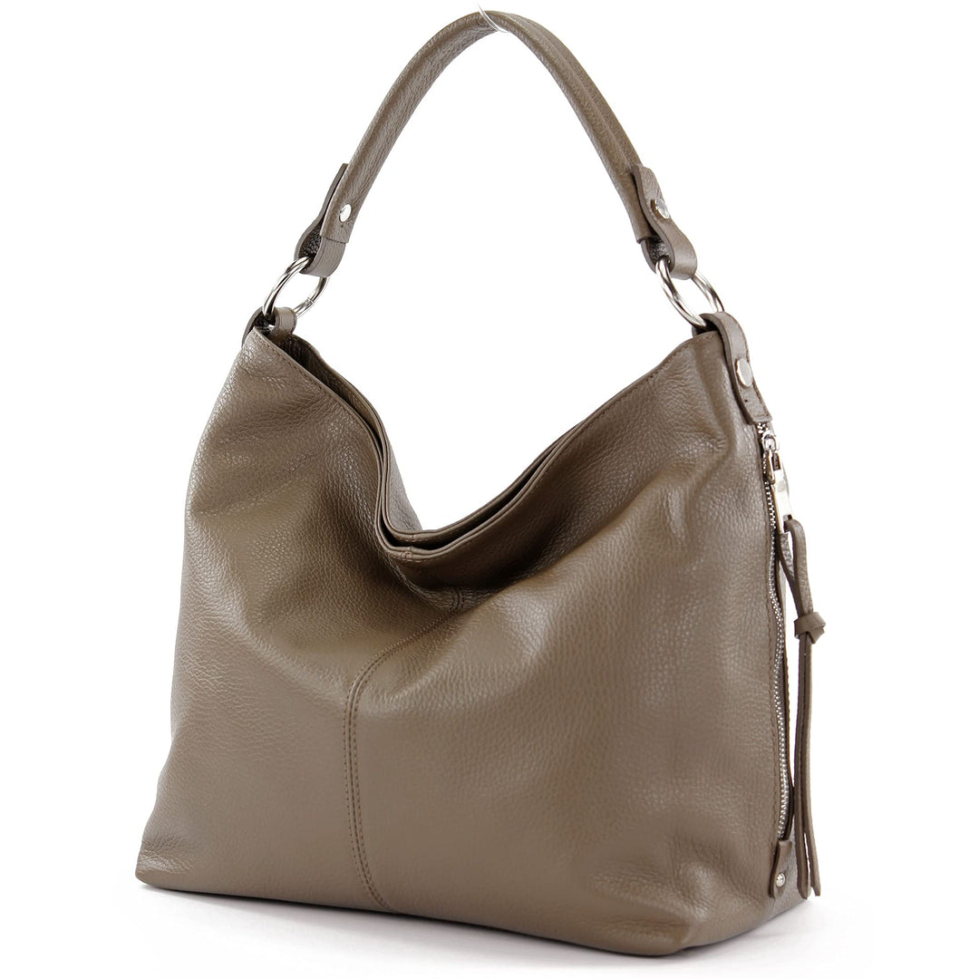 modamoda de Damen Schultertasche, Leder T160 Taupe, Taupe