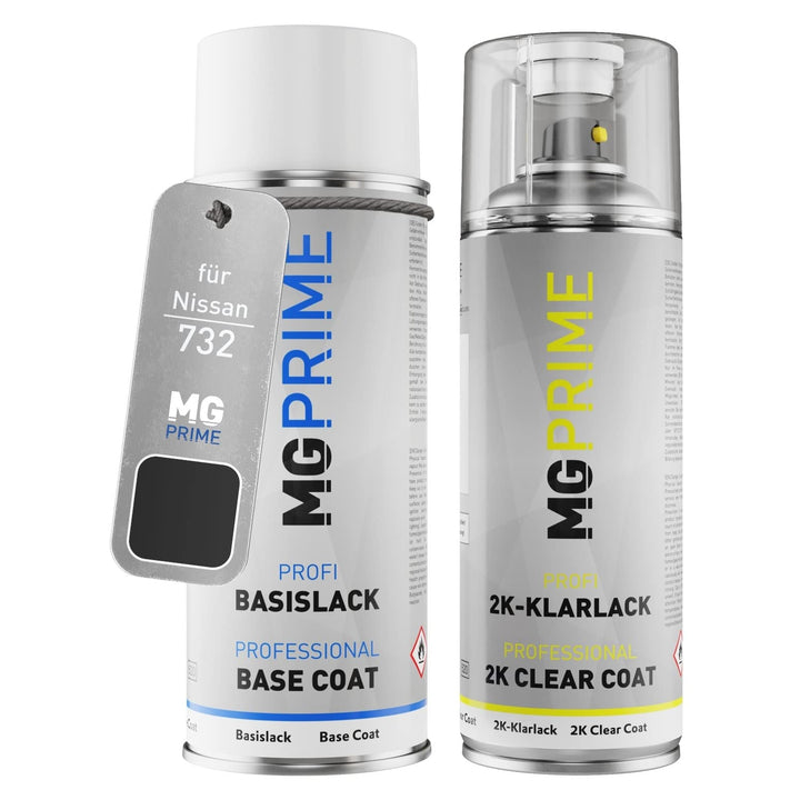 MG PRIME Autolack 2K Spraydosen Set für Nissan 732 Black Pearl Metallic/Diamond Black Pearl Basislac
