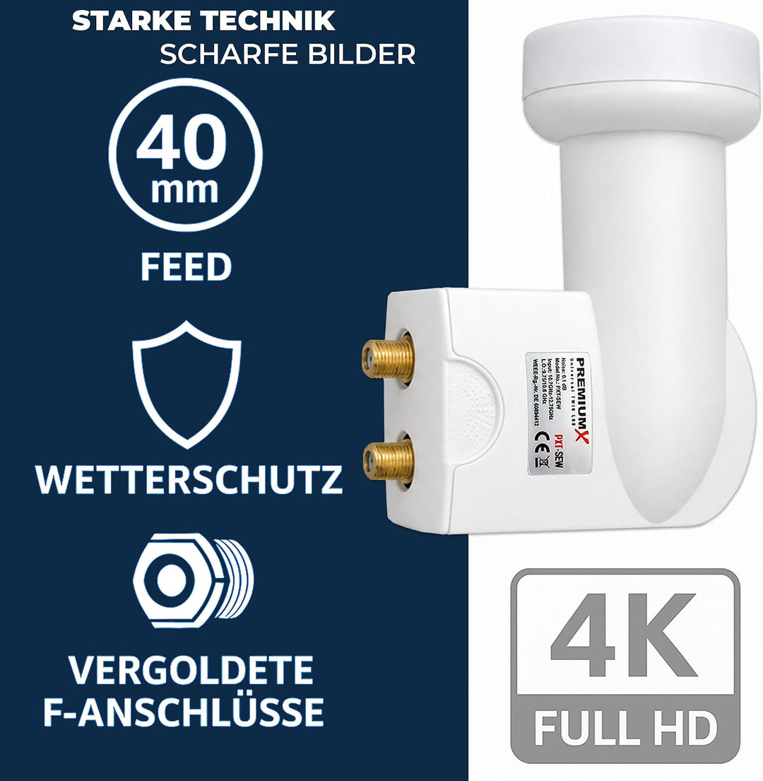 Premium X DELUXE100 Satellitenantenne 100 cm Aluminium Hellgrau + Twin LNB PXT-SEW 0,1 dB Digital Sa