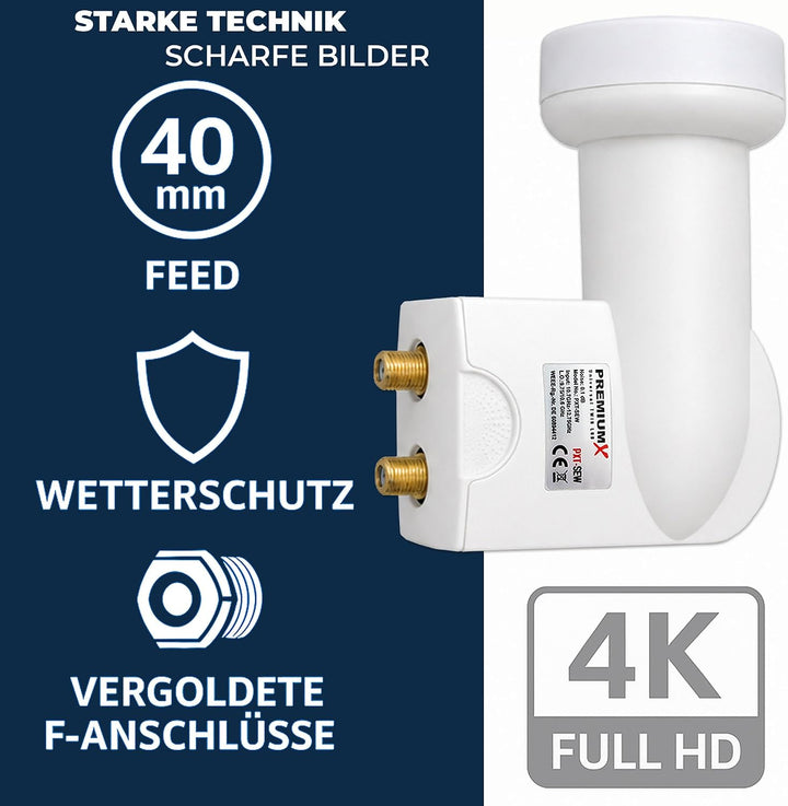 Premium X DELUXE100 Satellitenantenne 100 cm Aluminium Hellgrau + Twin LNB PXT-SEW 0,1 dB Digital Sa