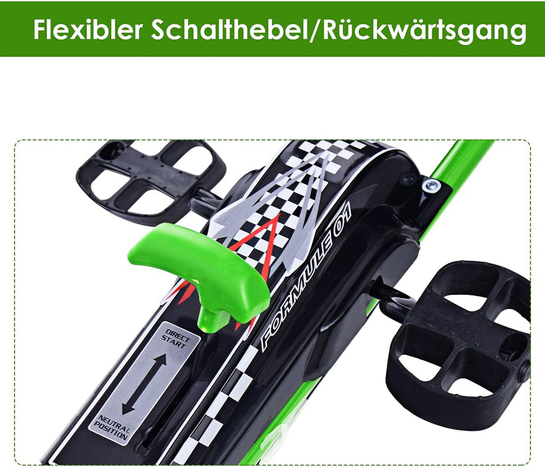 COSTWAY Gokart mit Handbremse und verstellbarem Sitz, Tretauto mit Vor- und Rückwärtsgang, Go Cart f