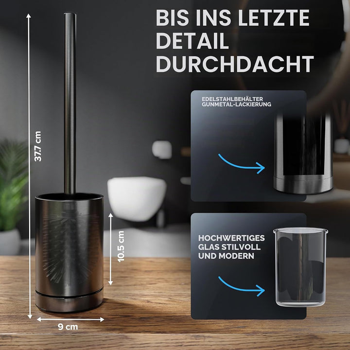 ovimar Toilettenbürste Kniven Gunmetal matt | Silikon Klobürste | Belüftungsfunktion | frei stehend