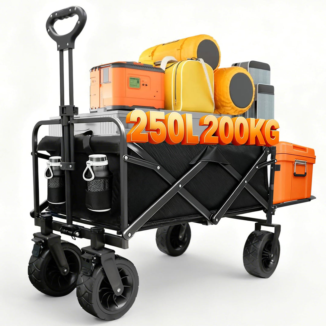 Sanycasa Bollerwagen faltbar 250L 200KG Tragkraft Gelände Strand geeingenet Bollerwagen mit Bremsen