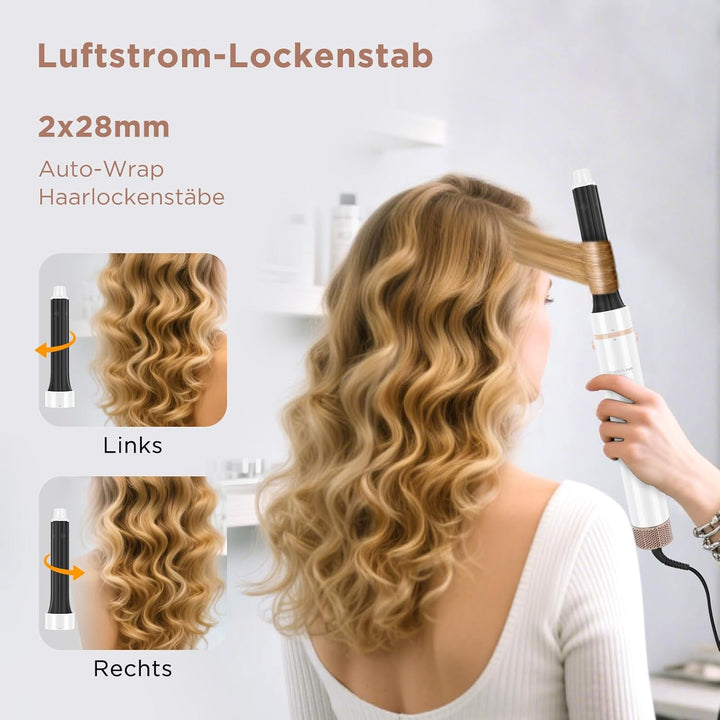 5-in-1 Airstyler & Lockenstab, PARWIN PRO BEAUTY Ionen Föhn Stylingbürsten, 5 Aufsätze Rundbürstenfö