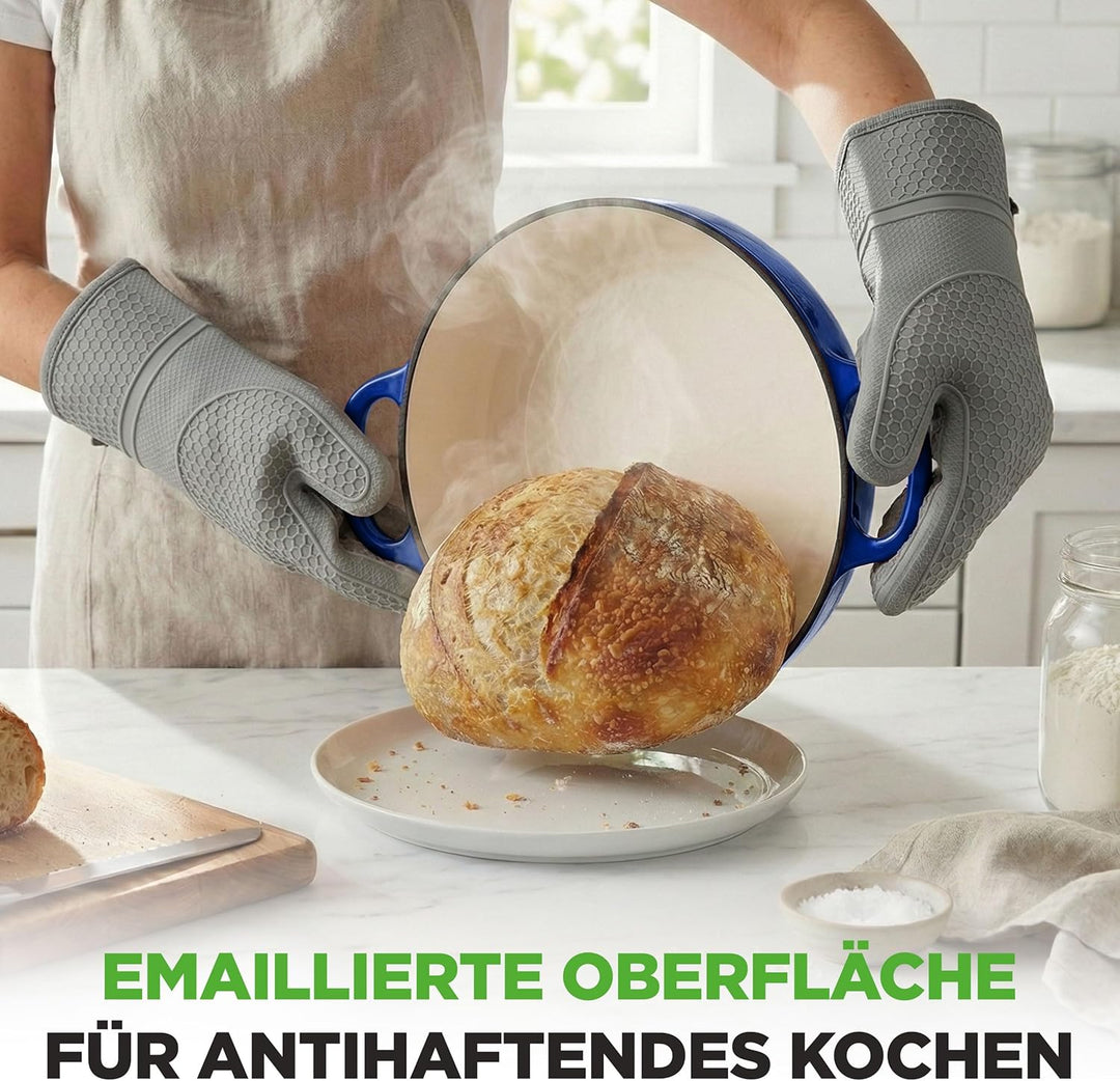 NutriChef Gusseisentopf zum Brotbacken 26 cm Dutch Oven Emailliert Blau– Mit Deckel und Griffen – In