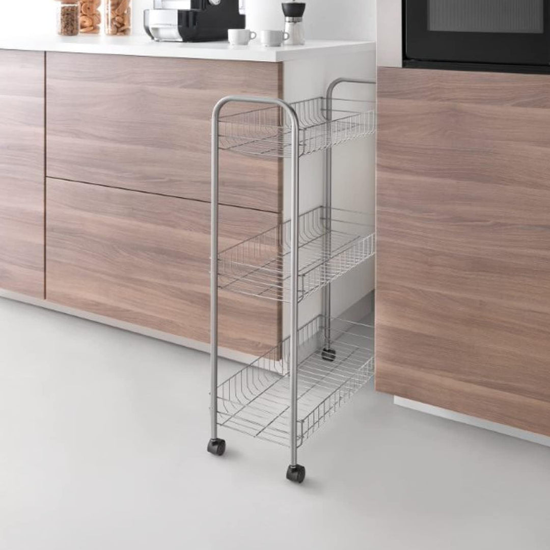 Metaltex Schmal, Servicewagen Slim Deluxe mit 3 Stufen 56x23x84cm, Metall, Edelstahloptik, 56 x 23 x