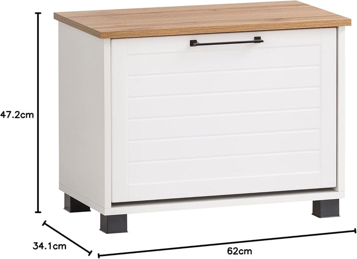 Schildmeyer Jelda Schuhbank, Holzwerkstoff, matt weiss/Eiche Landhaus Dekor, 62 x 34,1 x 47,2 cm
