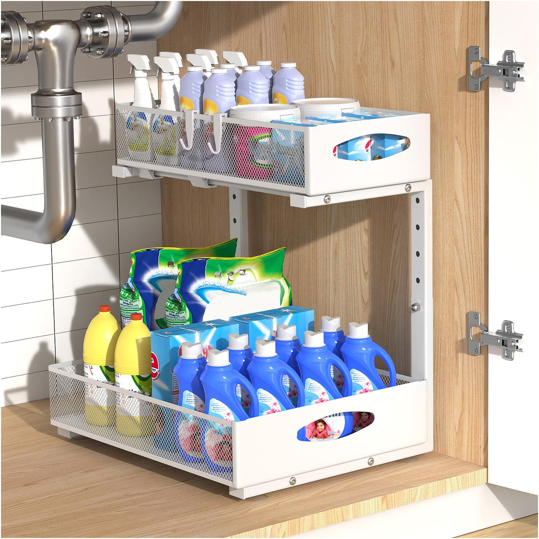 Housolution Spülschrank Organizer Ausziehbar, 2 Etagen Metall Unter Waschbecken Regal Spülenuntersch