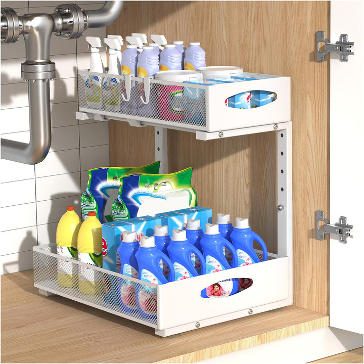 Housolution Spülschrank Organizer Ausziehbar, 2 Etagen Metall Unter Waschbecken Regal Spülenuntersch