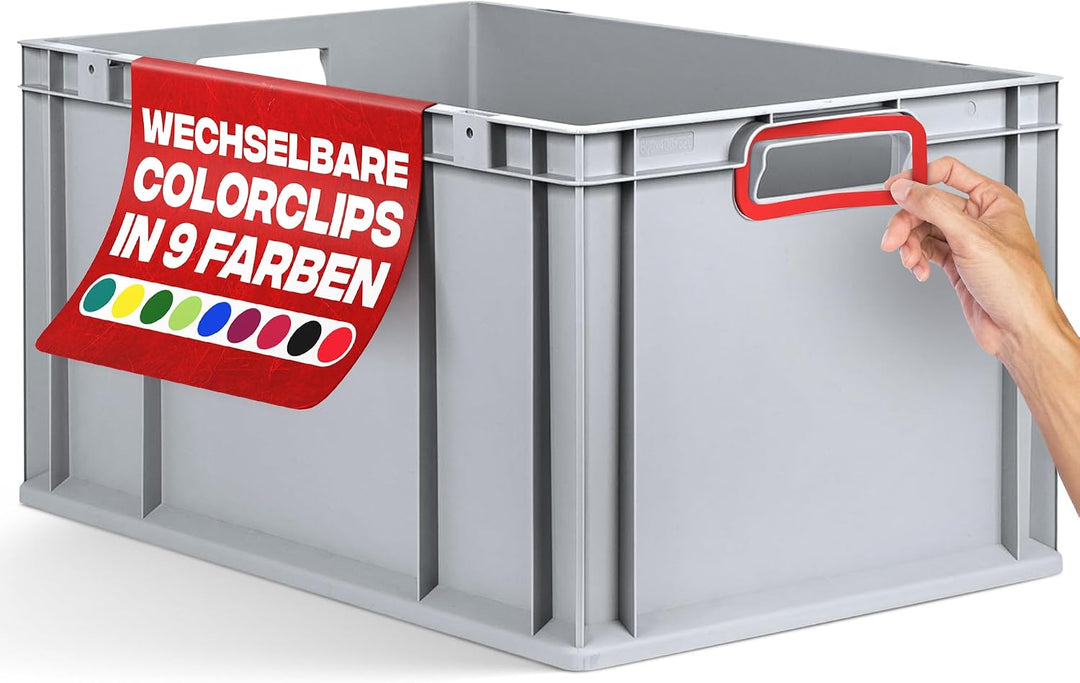aidB Eurobox NextGen 2.0 - 600x400x320mm – Stapelbare 65L Kunststoffbox mit offenen Griffen – Lagerb