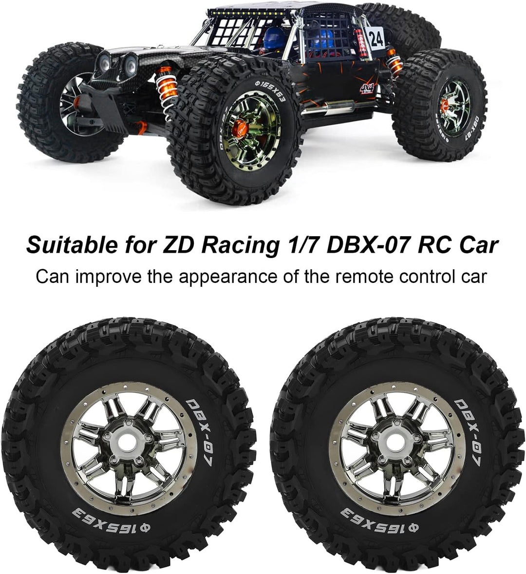 Dilwe RC Gummireifen Set, 165 mm RC Gummireifen Durchmesser, Radreifen für ZD Racing 1/7 DBX‑07 RC C