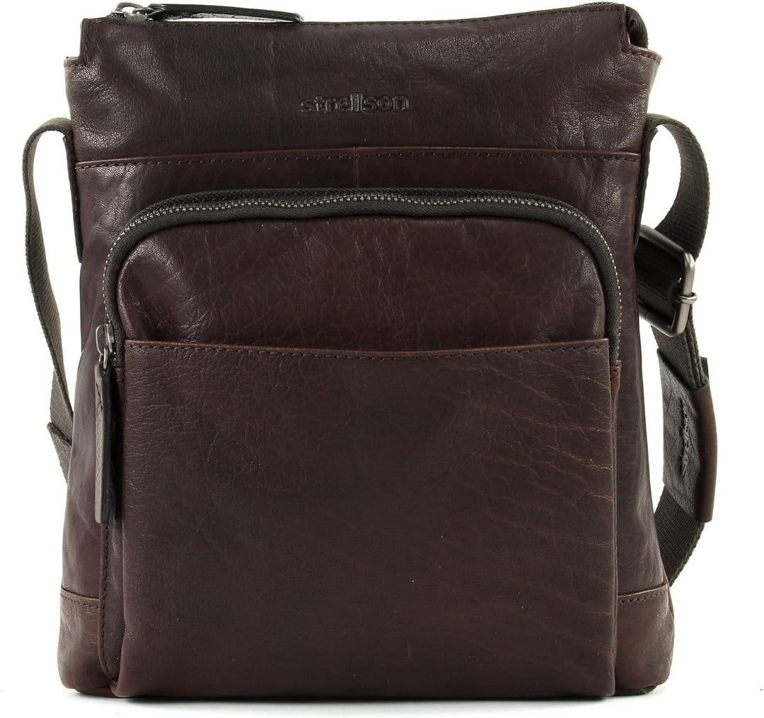 Strellson - Coleman 2.0 kleine Schultertasche für Herren, Leder Tasche, Dunkelbraun