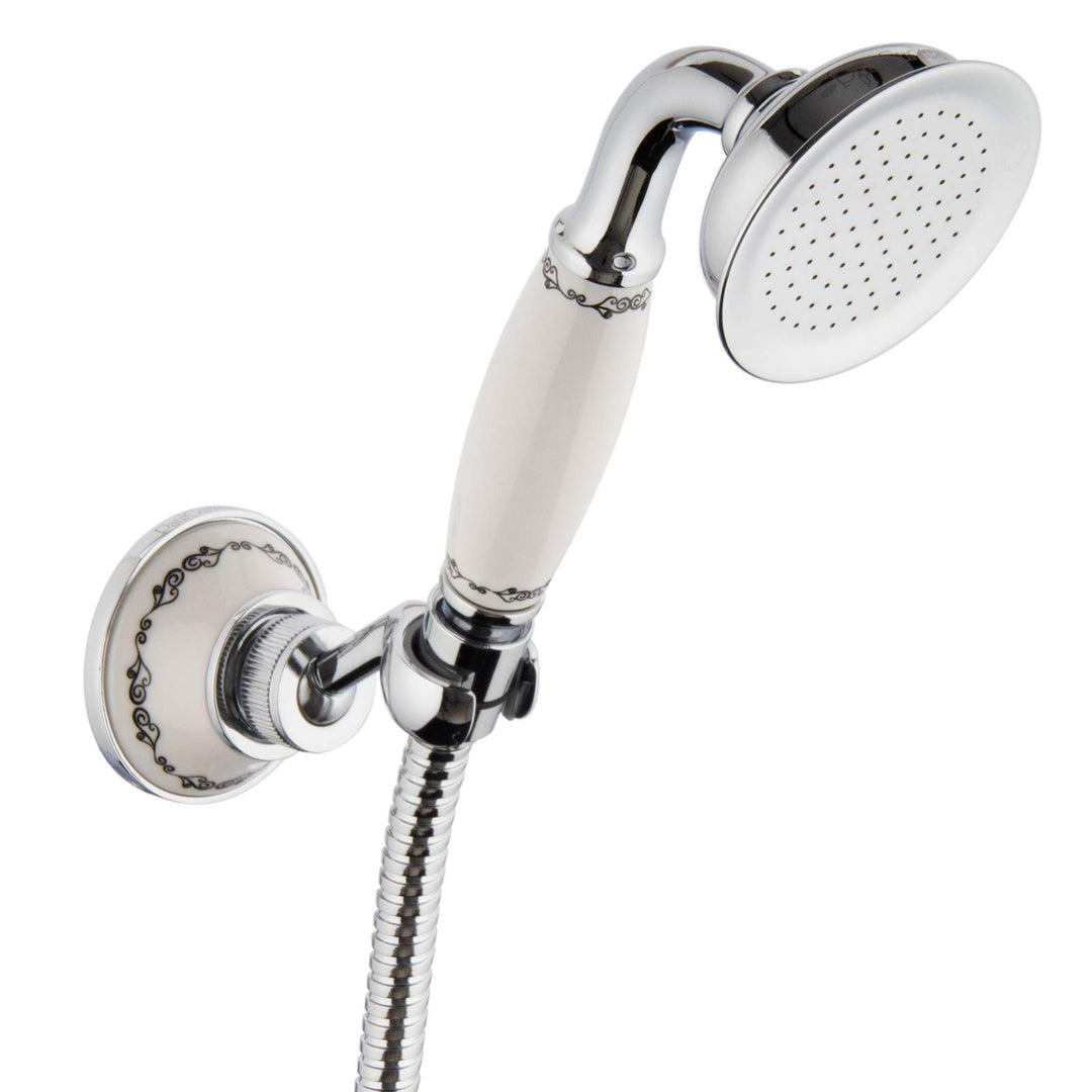 Nostalgie Brausegarnitur mit Keramik Handbrause Duschkopf mit Halter Keramik Landhausstil Antik Retr