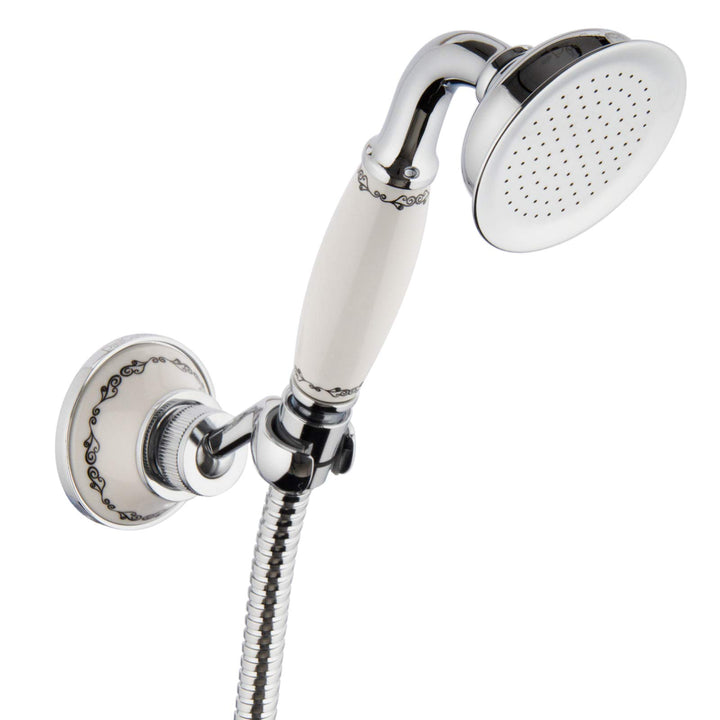 Nostalgie Brausegarnitur mit Keramik Handbrause Duschkopf mit Halter Keramik Landhausstil Antik Retr