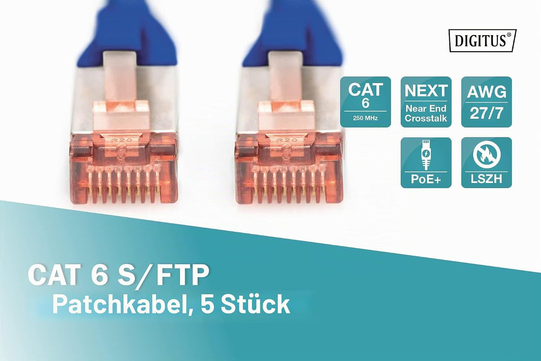 DIGITUS LAN Kabel Cat 6 - 10m - 5 Stück - RJ45 Netzwerkkabel - S/FTP Geschirmt - Kompatibel zu Cat 6