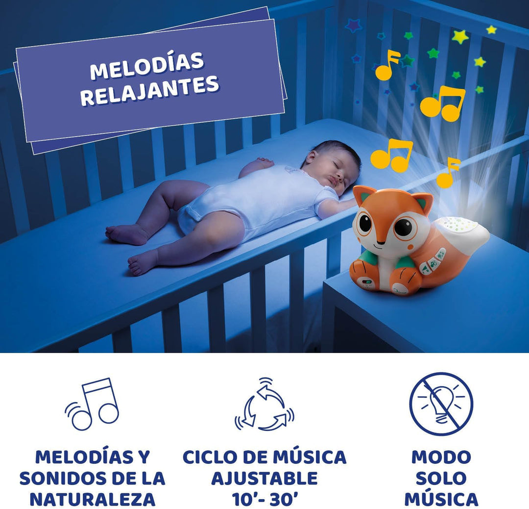Chicco Projektor Foxy, niedlicher tragbarer Projektor mit entspannenden Melodien und bunten Projekti