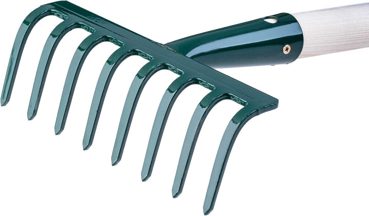 KADAX Rechen aus Metall, Flache Harke mit Stiel aus Holz, Laubbesen für Garten, Beet, Laubrechen, Ra